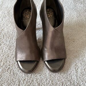 Vince Camuto Taupe Peep-Toe Ankle Booties